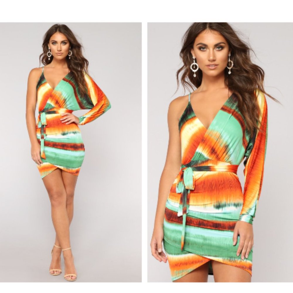 XS Worn Once One Shoulder Dress Fashion Nova